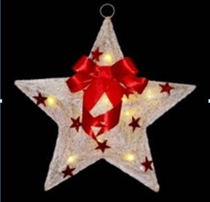 Décoration de fenêtre suspendue 17 "en forme d'étoile de Noël crème et sisal rouge avec nœud