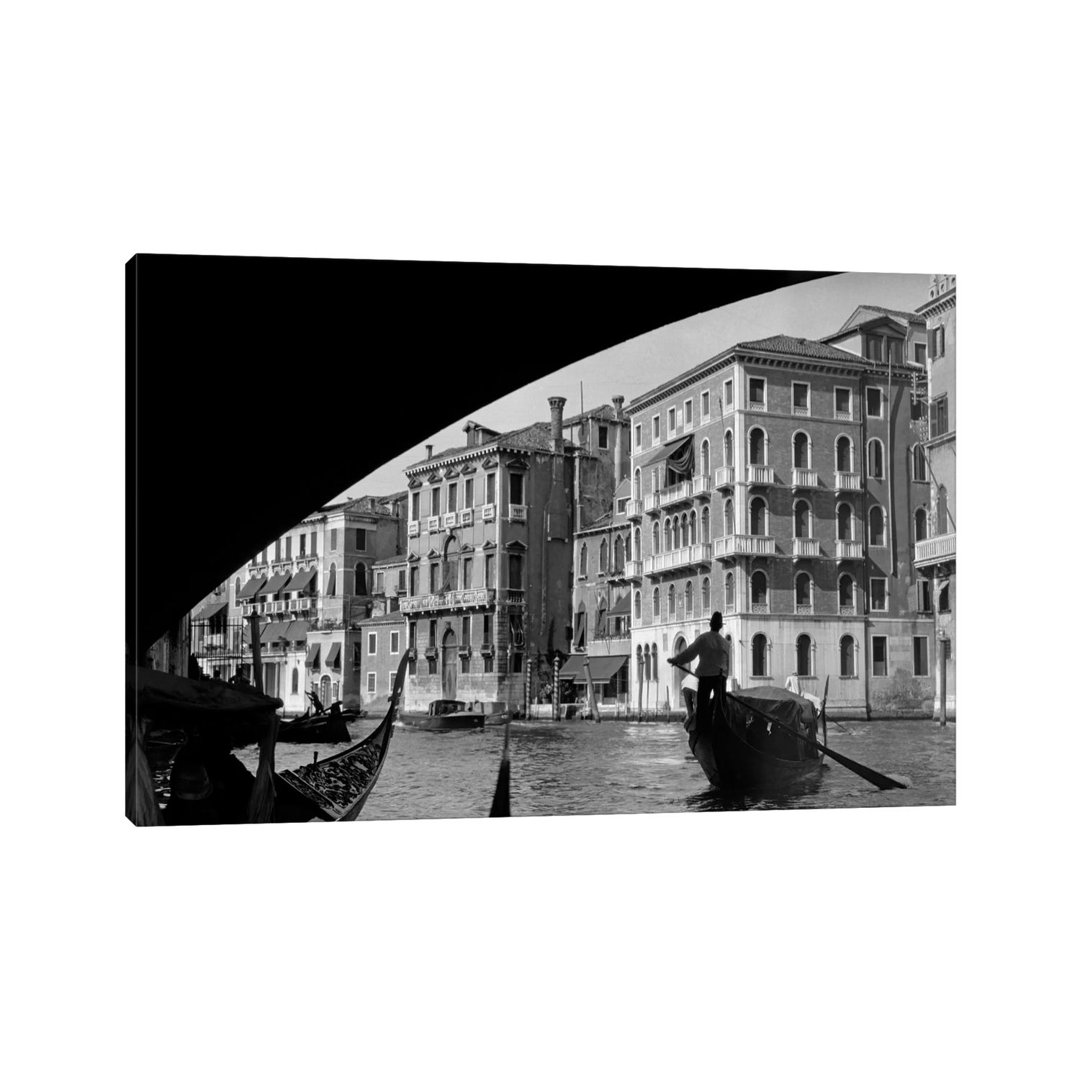 1920s-1930s Gondola Beneath Rialto Bridge Grand Canal Venice Italy by Vintage Images - Wrapped Canvas Print