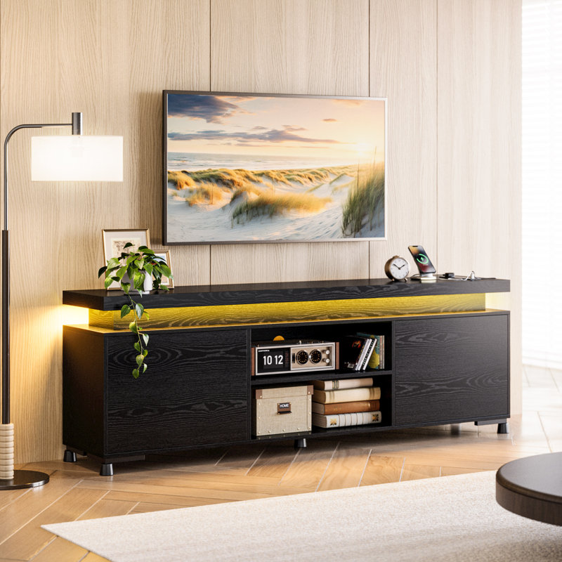 Meuble télé pour téléviseur de 75 po et plus avec lumières DEL et prise de courant, 70"