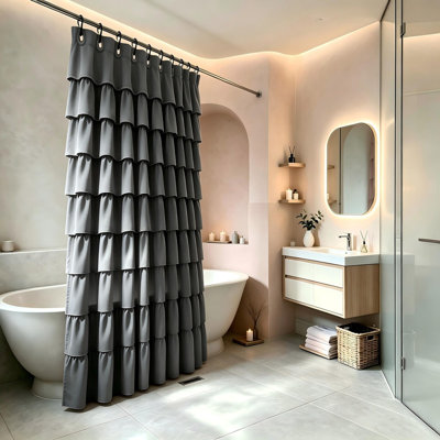 Rideau de douche à volants étagés 183 x 183 cm – Polyester doux, ourlet à volants 9 couches, lavable à la machine