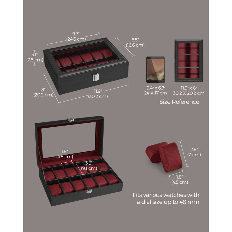 Bhojpal Steel Watch Box +, Black/Wine Red