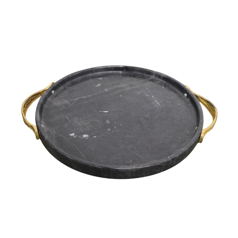 12” Round  Jet Black Marble Serving Tray – Elegant Luxury Home & Kitchen Decor, 12"W x 0.5"D x 1"H