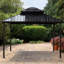Pavillon de jardin en métal noir, 117,3 po, avec contrôle pratique pour l'espace extérieur, acier
