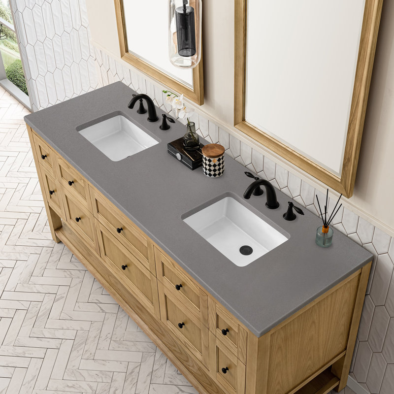 Breckenridge 72'' W Double Vanity, Light Natural Oak, Carrara White, 8" Widespread