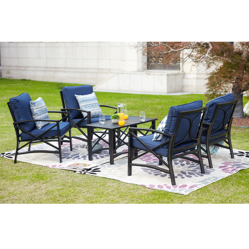 Strauser 6-Piece Patio Conversation Set with Cushions, Blue