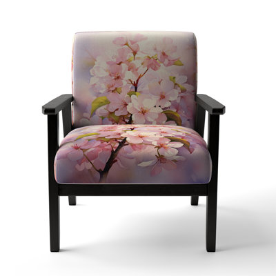 Apple Blossom Translucent Glow I - Upholstered Cottage Arm Chair, Pink Accent Chair