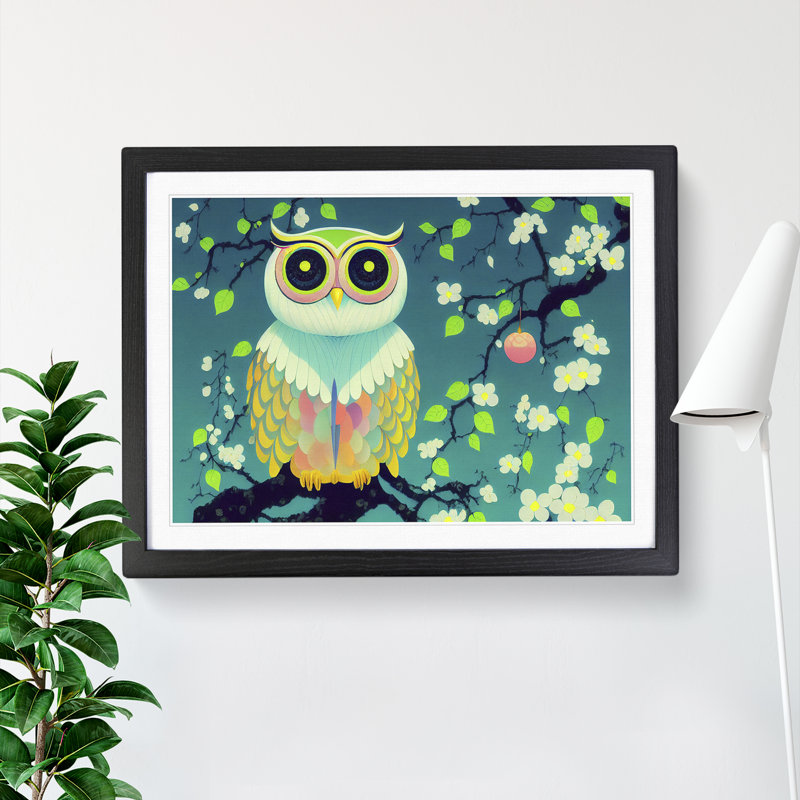 An Illuminating Owl - Single Picture Frame Print, 46cm H x 64cm W x 2cm D, Black Framed