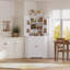 Armoire de coin Farmhouse, armoire de cuisine à 6 niveaux avec 4 tablettes réglables, 2 portes de rangement et huche spacieuse pour la cuisine, le salon, le blanc-872730668