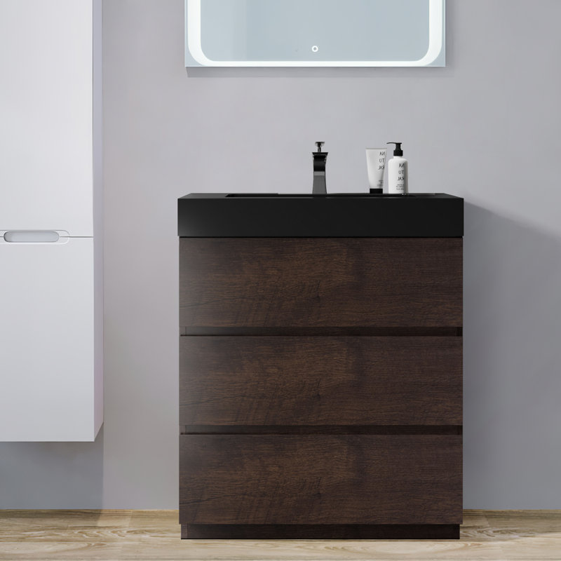 29.9'' Single Bathroom Vanity with Resin Top, Walnut