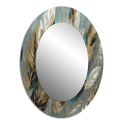 Gold Feather Extravaganza I - Large Oval Wall Mirror On Metal