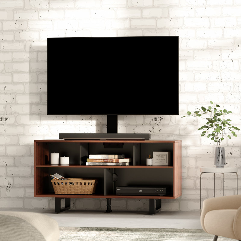 Charlotin Swivel for 32-65 inch LED Screens with Shelving, Holds up to 110 lbs, Black/Brown