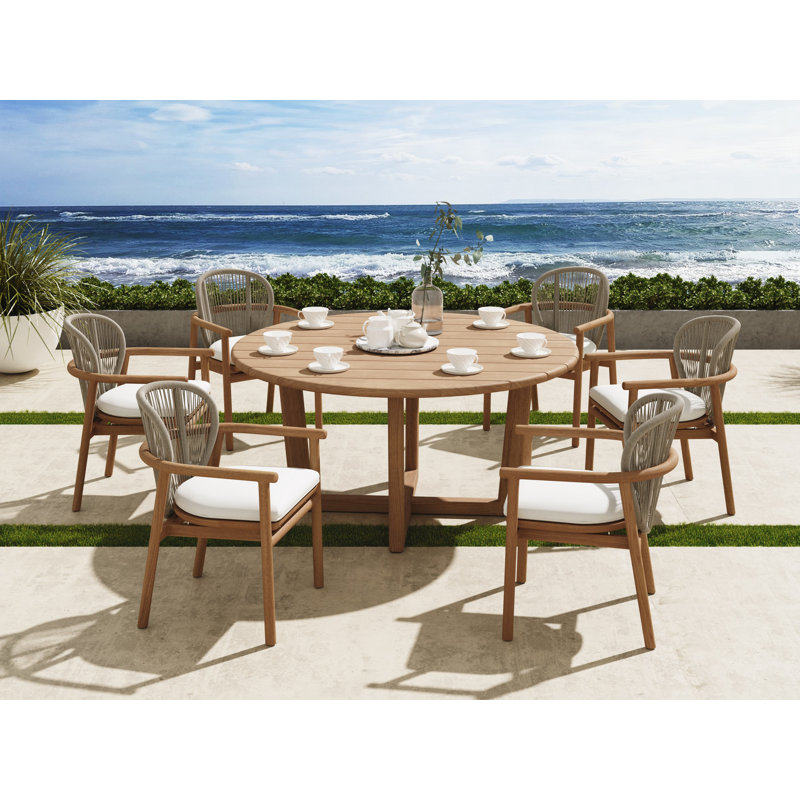 4 Seats 5 Pcs Grade-A Teak Wood Dining Set: 60" Sema Round Table And 4 Fensee Arm Chairs #11FN3404, 6