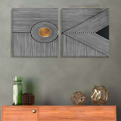 Peintures décoratives élégantes (2 pièces), 12 x 12 pouces | 100% toile avec cadre 100% bois | Parfait pour le salon, la chambre à coucher ou le bureau, ajoute une touche d'élégance et de modernité à tout espace