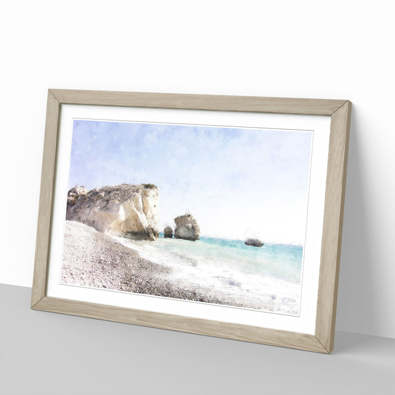 Cyprus Beach - Picture Frame Painting, 27cm H x 36cm W x 2cm D, Oak Framed