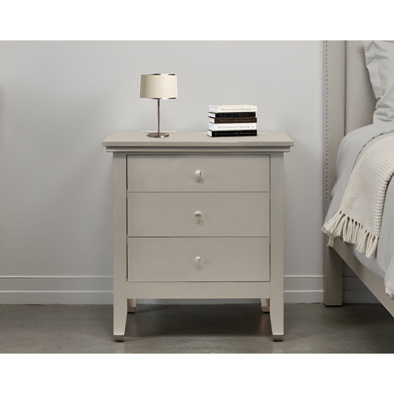 Lausanne Silver Champagne 3 Drawers Nightstand, Silver Champagne