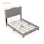 Modern Grey Full Size Upholstered Platform Bed With Rivet - Embellished Headboard, Solid Frame, 10 Slats Support Decorated Design, No Box Spring Needed