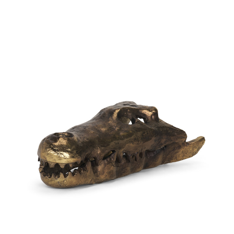 Alistair Antiqued Gold Cast Metal Decorative Skull Object
