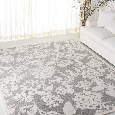 Dylan Lauren Ralph Lauren Hand Tufted Wool/Cotton Floral Rug in Grey/Ivory
