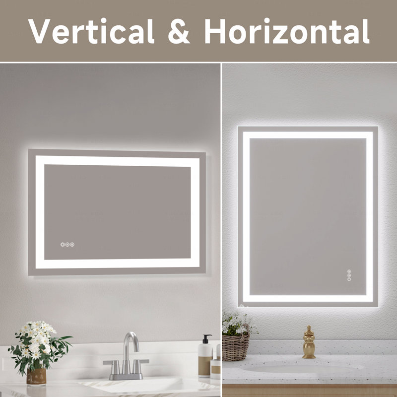 Frameless Tempered Mirrordual Led Light Stripsfront And Back Lighting, 28" x 36"