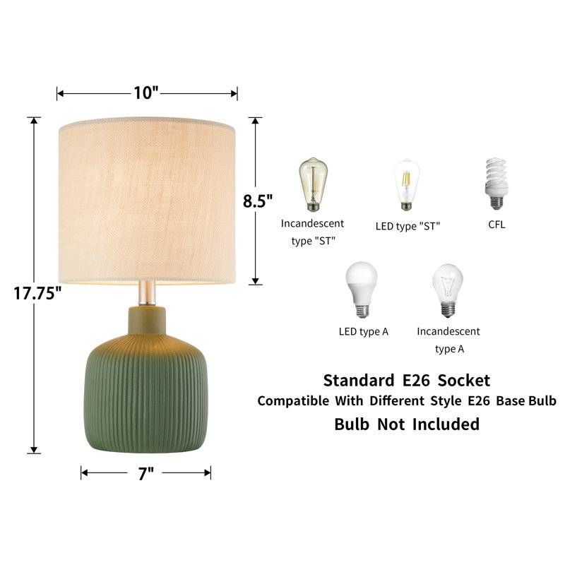 17.5" Ceramic Table Lamp, Green