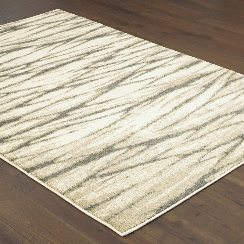 Tapis abstrait ivoire / gris McKenney, Rectangle 9 pi 10 po x 12 pi 10 po