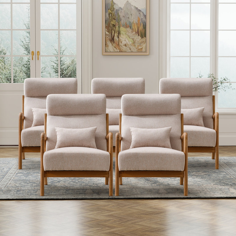 Cashel 26'' Wide Transitional Traditional Upholstered Accent Chair with Lumbar Pillow(Set of 5), Beige Linen