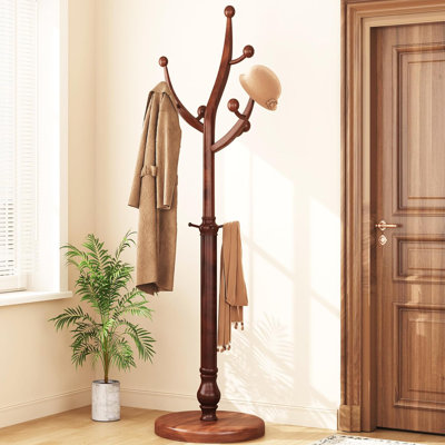 Wooden Coat Rack With 11 Hooks,freestanding Tree Stand With 42cm Round Base