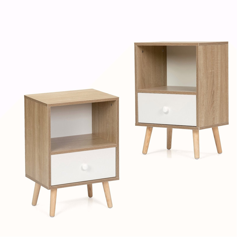 Ensemble de table de chevet Mid-Century en bois, canapé-lit avec tiroir et tablette, table de bout moderne
