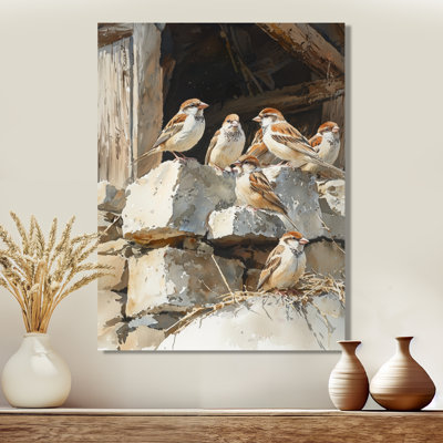 Sparrows Birds In The Farmyard II - Bird Metal Wall Art, Modern Metal Art Print