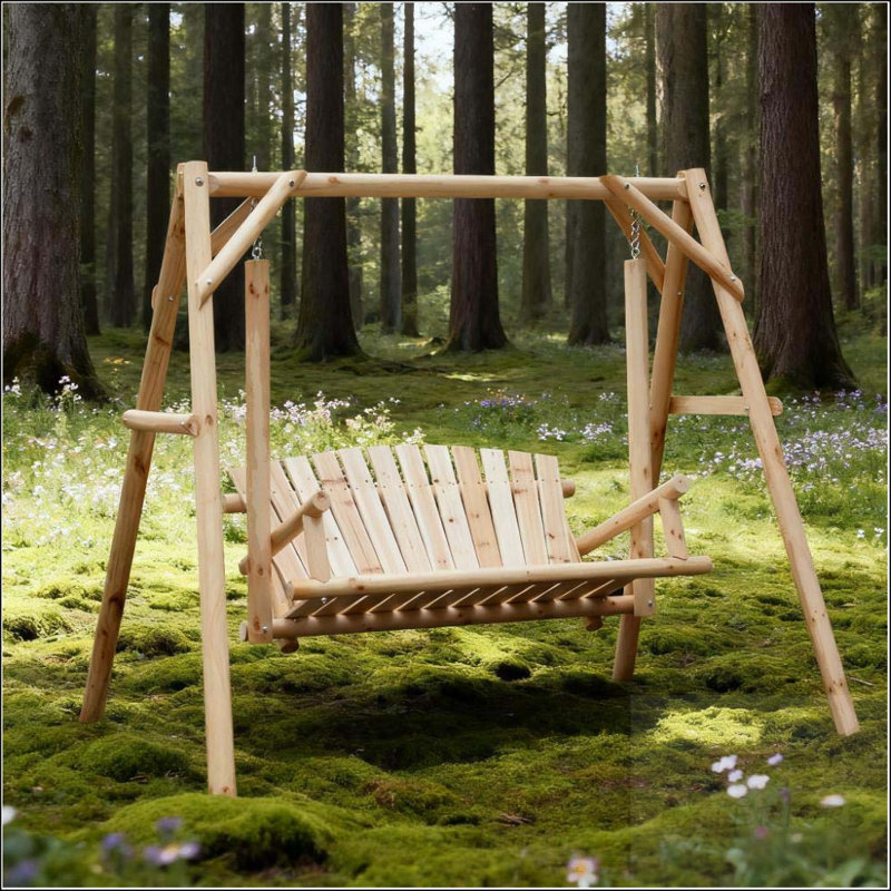 Balançoire en bois 2 places avec structure en A et bûches en sapin massif