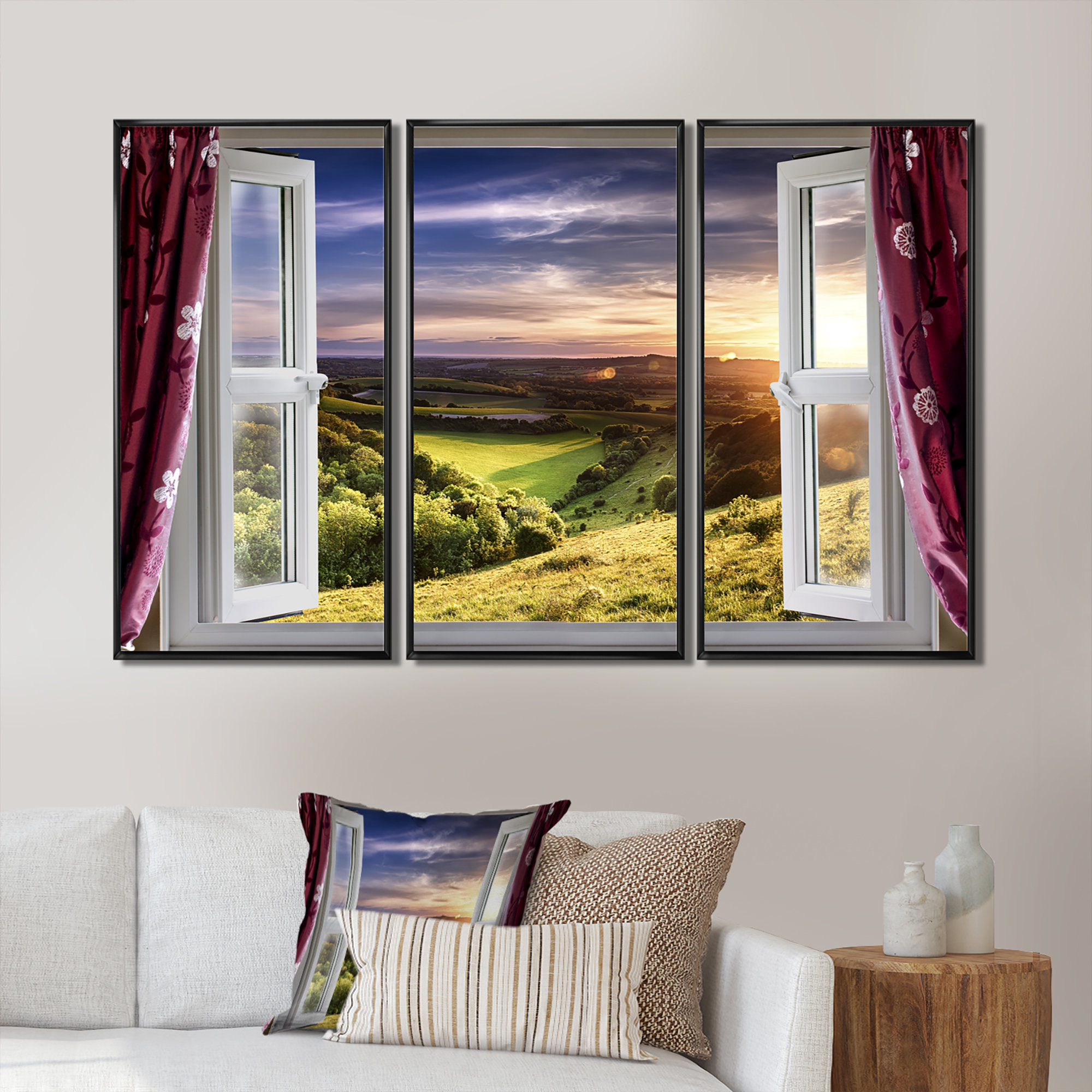 Latitude Run® Window View - Landscape Framed Canvas Wall Art Set Of 3 ...