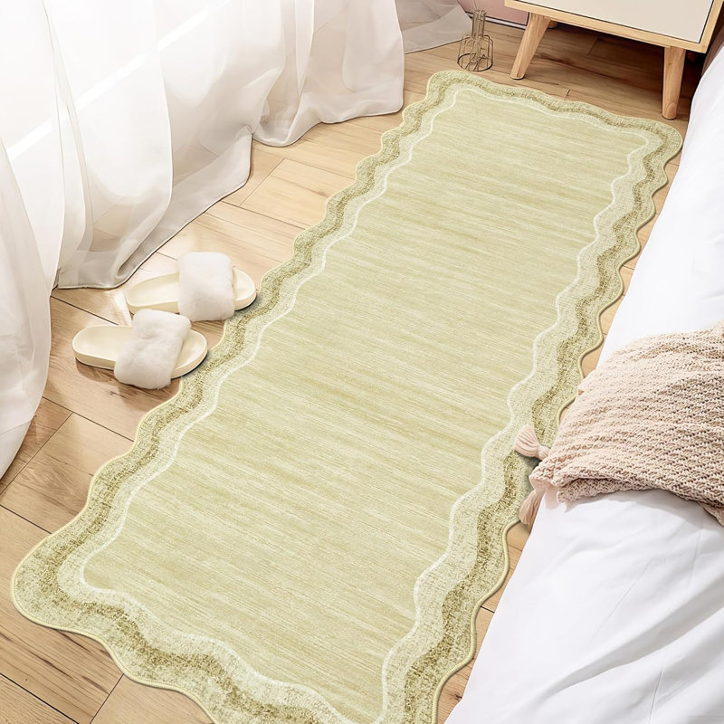 Washable Runner Rug Runner Rugs for Hallway Scalloped Bathroom Runners Modern Bordered Kitchen Mat Irregular Low-Pile Soft Carpet Runners Indoor Rugs for Entryway Laundry Room Foyer