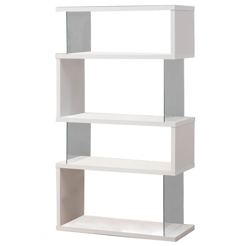 Contemporary White Wood Asymmetrical Snaking Bookshelf