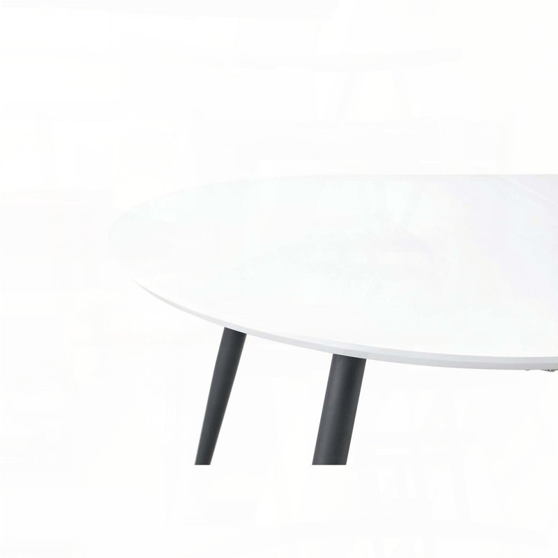 Extendable Round Pull-Out Dining Table - MDF Top with Black Metal Legs
