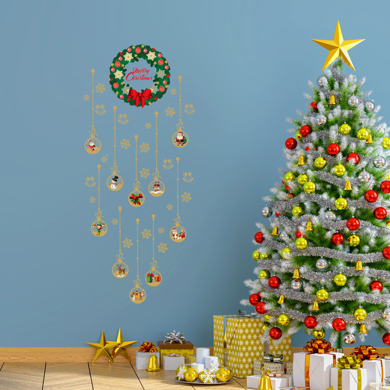 Décalcomanie murale ornements de noël guirlande, Or