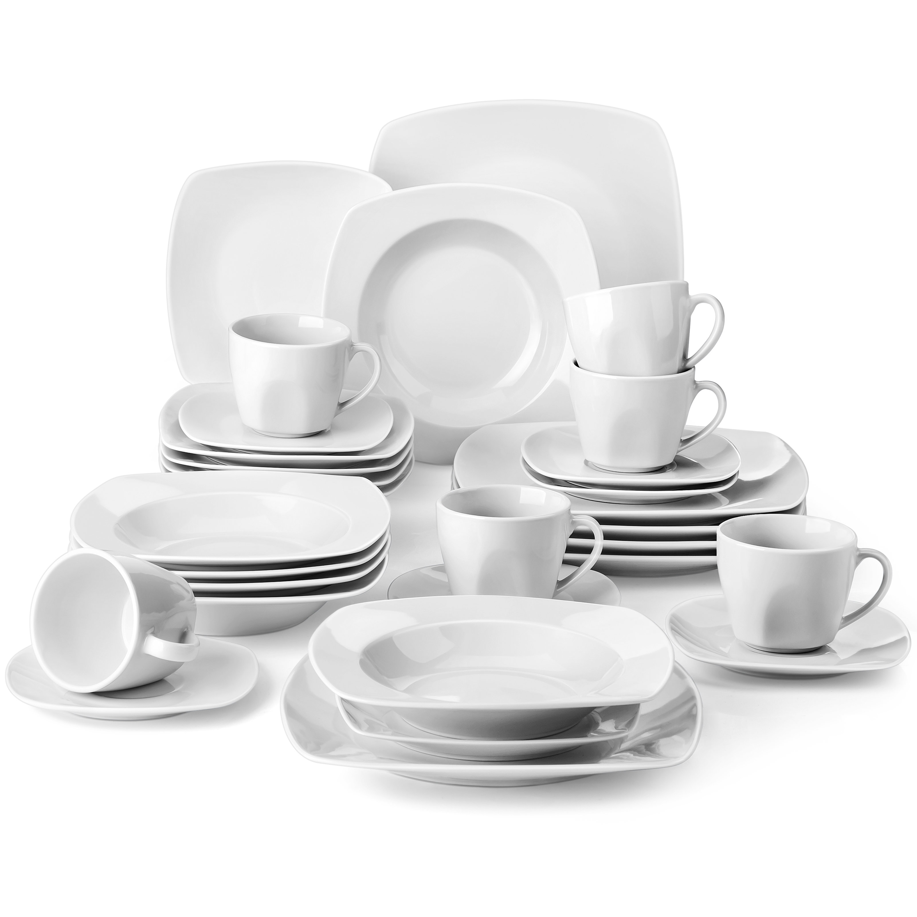 Reviews for MALACASA Flora 30-Piece White Porcelain Dinnerware Set Square  Dinner Plates Cup and Saucer Set (Service for 6)