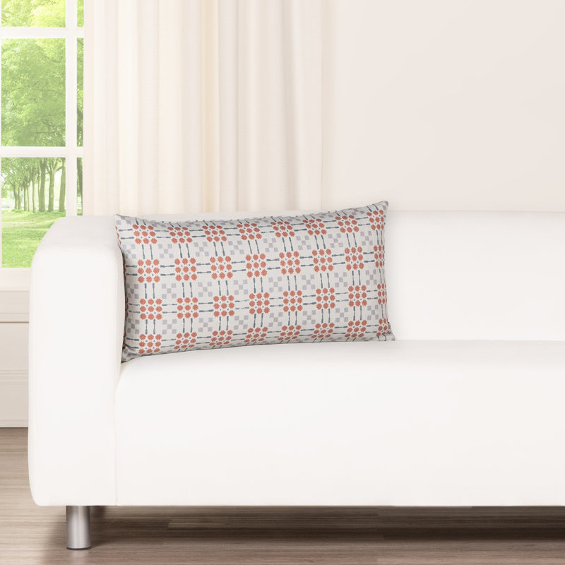 Coussin décoratif à motif géométrique Gridwork, Polyester, Bleu, Rectangle H 14 po x l 26 po