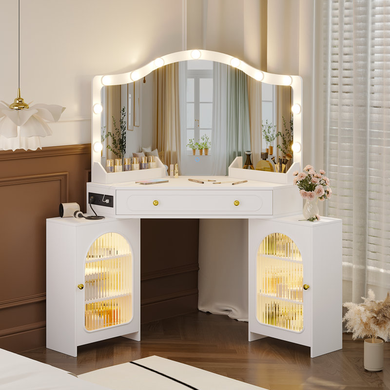 Dressing Table with Mirror, White