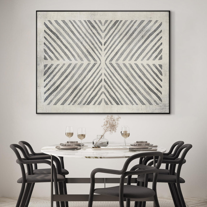 Modern Geometric Pattern Black and White Line Design Extra Large Framed Wall Art Print Decor (Framed Assembly Required)