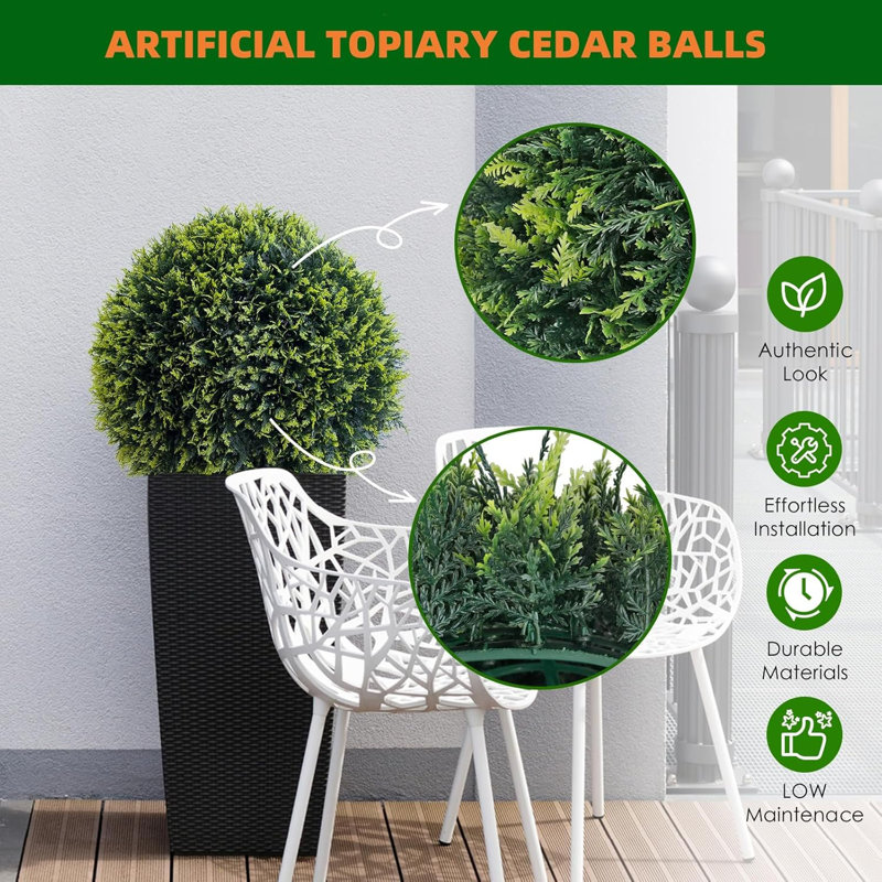 Ensemble de 2 boules topiaires artificielles pour l'extérieur, fausses boules de cèdre topiaire pour la décoration intérieure