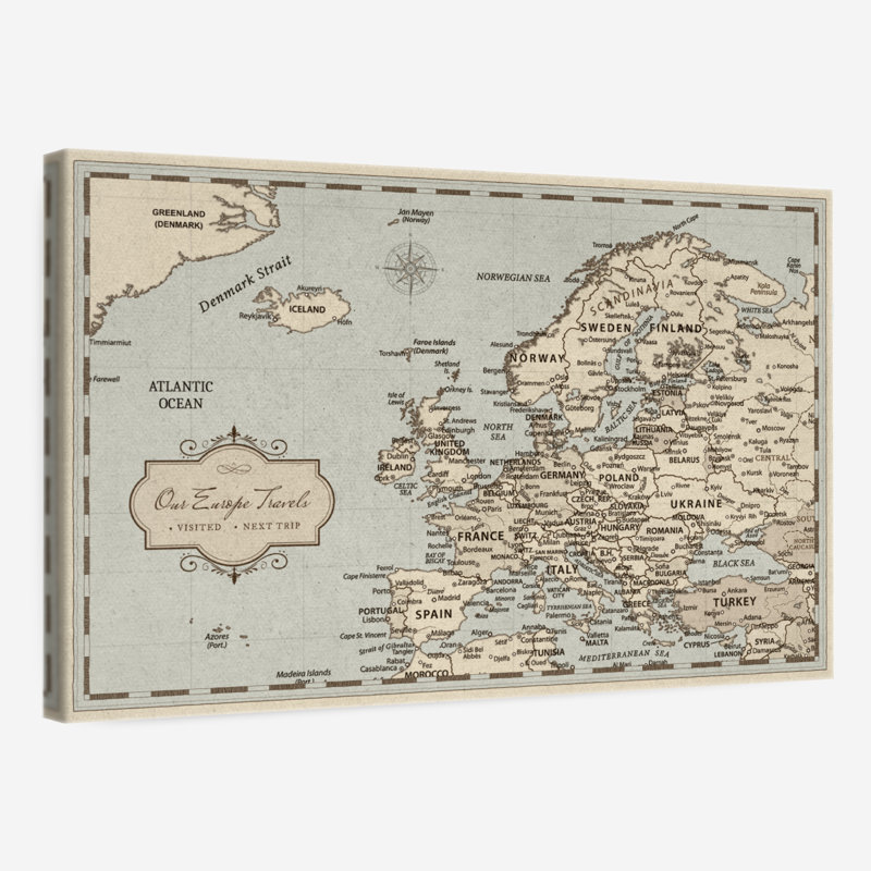 Épingle rétro Europe Continent Alvertia, H 32 po x l 48 po