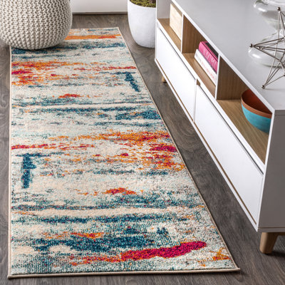 Lasley Contemporary POP Modern Abstract Brushstroke Cream/Blue Rug
