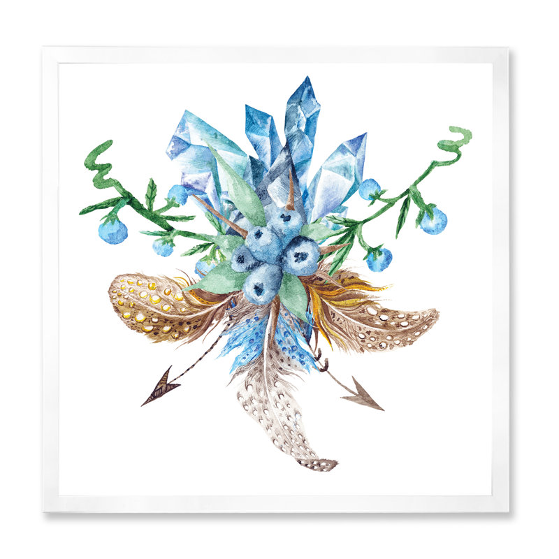 «Fresh Tribal Vignette Wild Forest Wreath Design I», peinture sur toile, H 36 po x l 36 po x 1,5 po, Cadre photo blanc