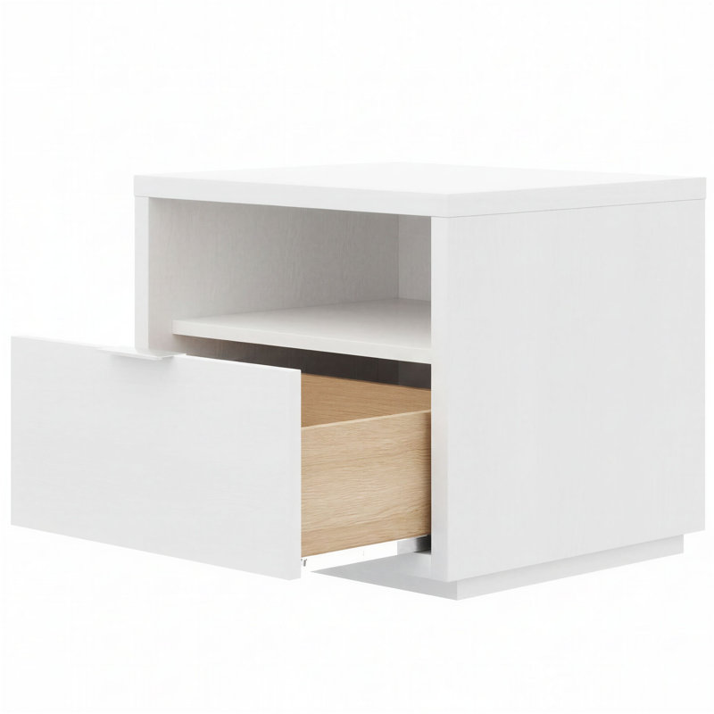 Table de chevet moderne à 1 tiroir, Blanc