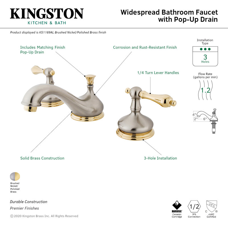 Robinet de salle de bain espacé avec ensemble de drain Heritage