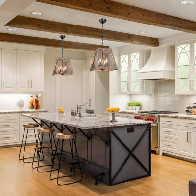 4-Light Farmhouse Distressed Wood and Iron Pendant Lighting