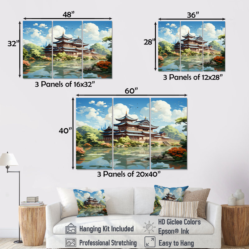 «Tranquil Japanese Landscape - China», art mural, H 28 po x l 36 po, Toile tendue