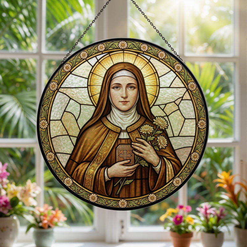 Vitrail Saint Portrait ， 7,8H, 7.8"H