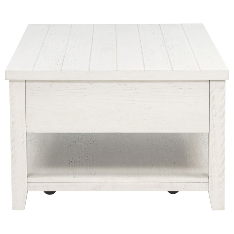 Table basse à roulettes Rouseil, Blanc patiné