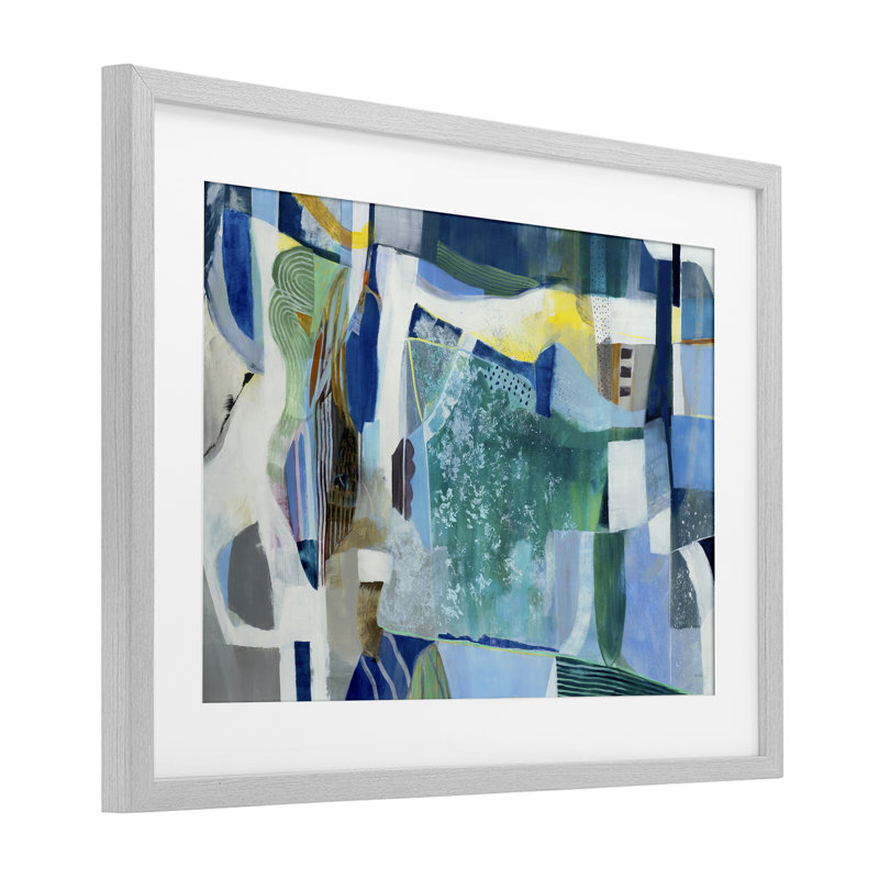 «Blue Tone» éclectique, reproduction encadrée sous verre, conception de Jill Martin, H 17 po x l 23 po, Cadre de ferme gris